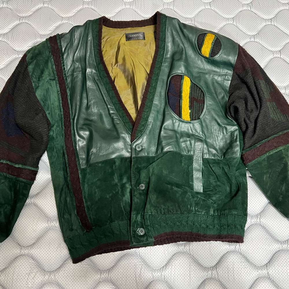 Green Leather Patchwork Jacket - image 3